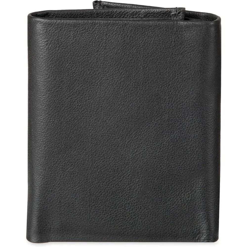 Men's Stylish Black Leather Trifold Wallet Card Slots Slip Pockets Designed